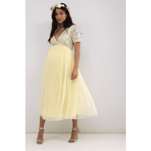The Anjali: Delicate Sequin & Tulle Midi Dress - La Belle Bump